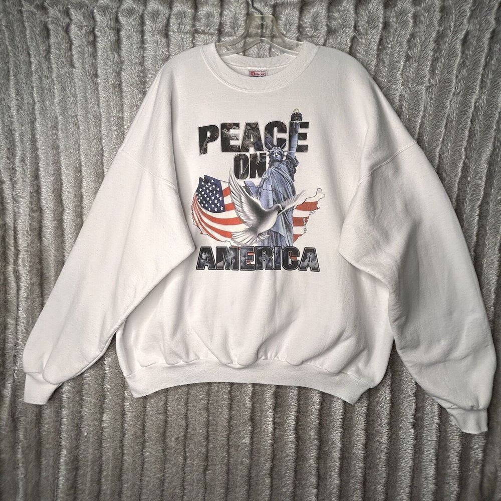 America Peace On America‎ Graphic Pullover Crewneck  Adult Size 2xl White